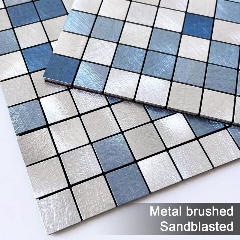 BeNice Peel and Stick Backsplash Tile Stickers  Kitchen Bathroom Wall Adhesive Small Metal Tiles Square-5sheets Blue Mix - Image 2